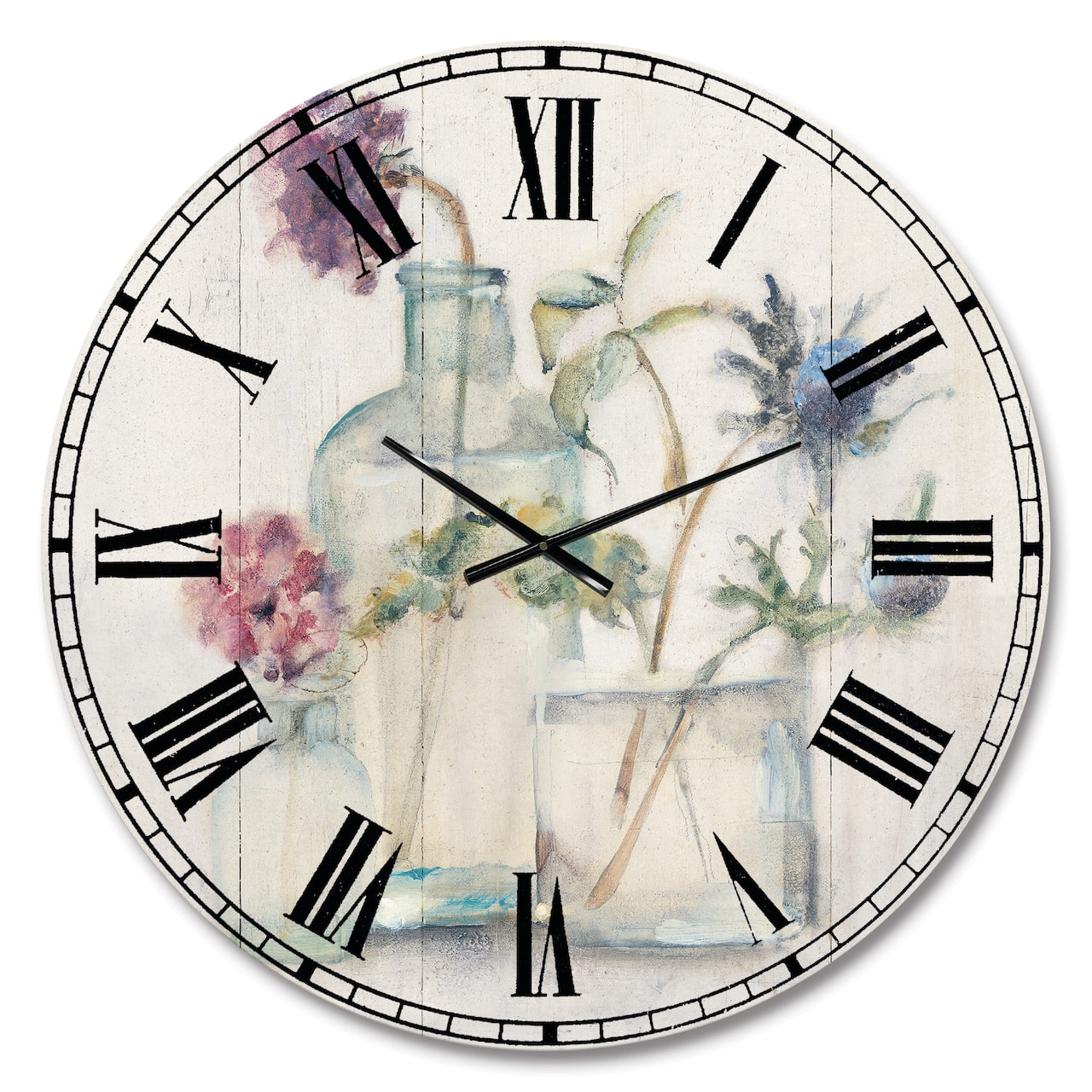 Designart 'Blossoms On Birch Cottage Bouquet Ii Farmhouse Wall Clock